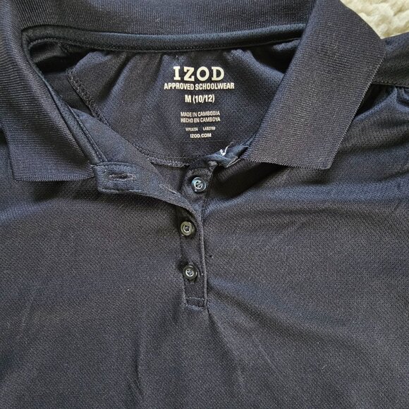 Girls Izod Navy Blue Polo Shirt M (10/12) 100% Polyester Short Sleeve - Picture 2 of 5